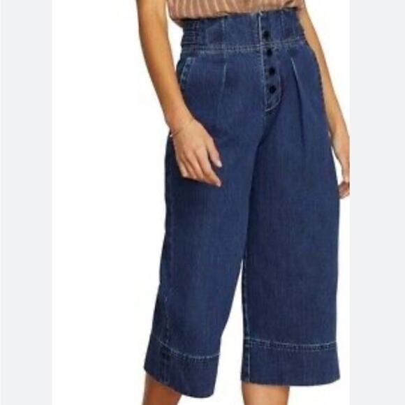 Habitual Jeans WMNS 27 Cypress Wide Leg Denim Capris Blue Snap Button Pleated - Picture 2 of 11